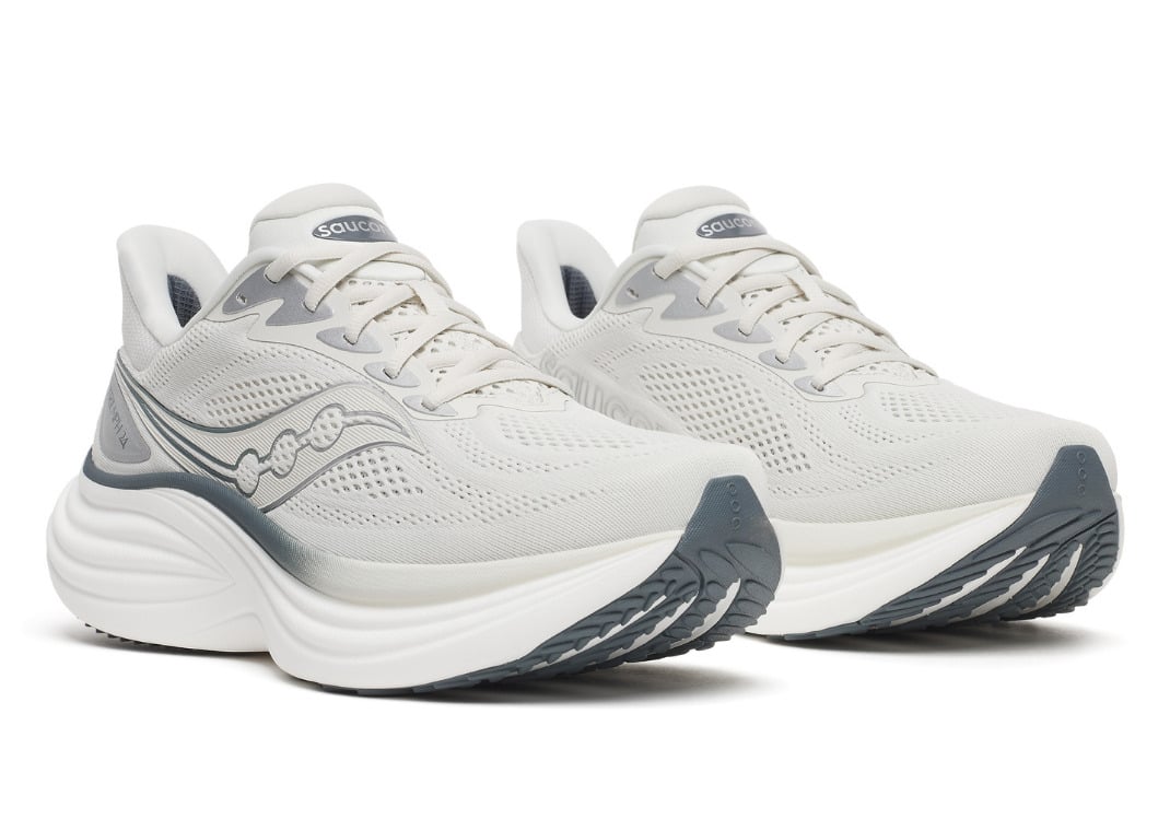 Front three-quarter look at the grey Quartz/Anchor pair with anchor-grey outsoles and silver accents