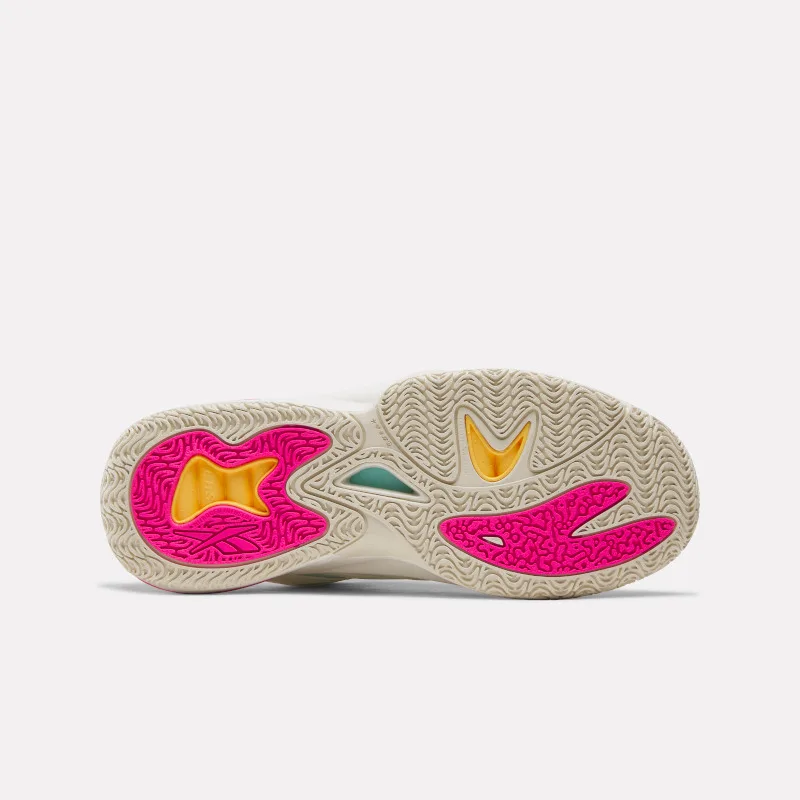 Translucent outsole of the Angel Reese 1 'Barbie' with hot-pink and yellow traction zones