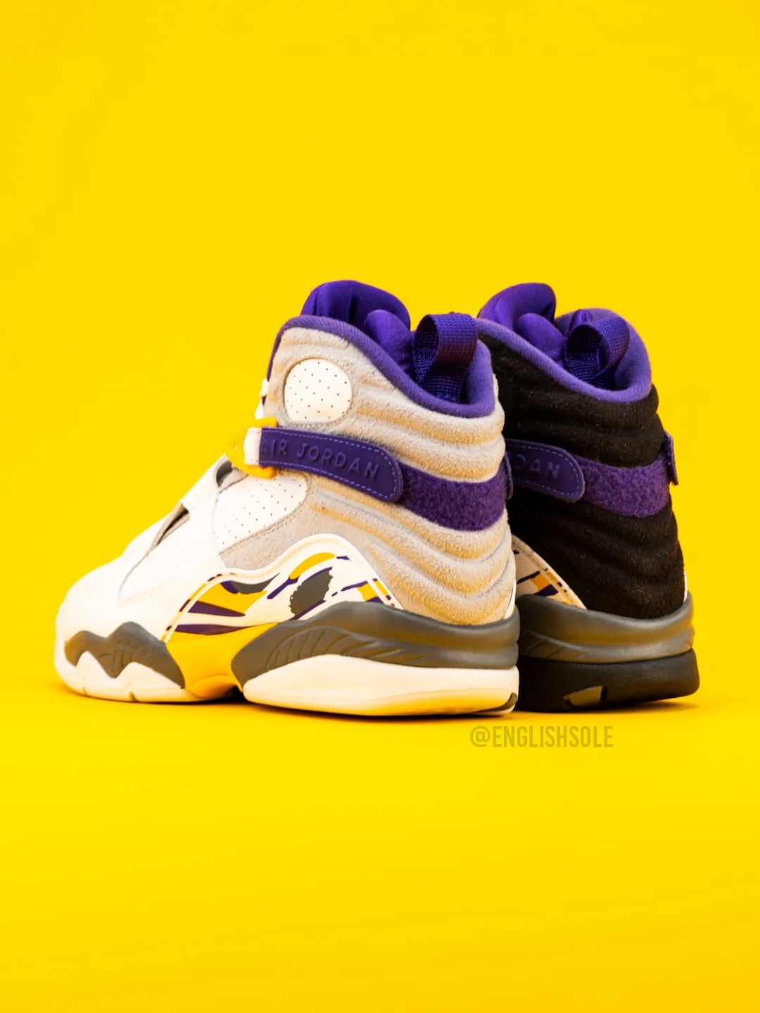 heel view of pair, white/grey and black uppers with purple collars, Bryant PE Pack