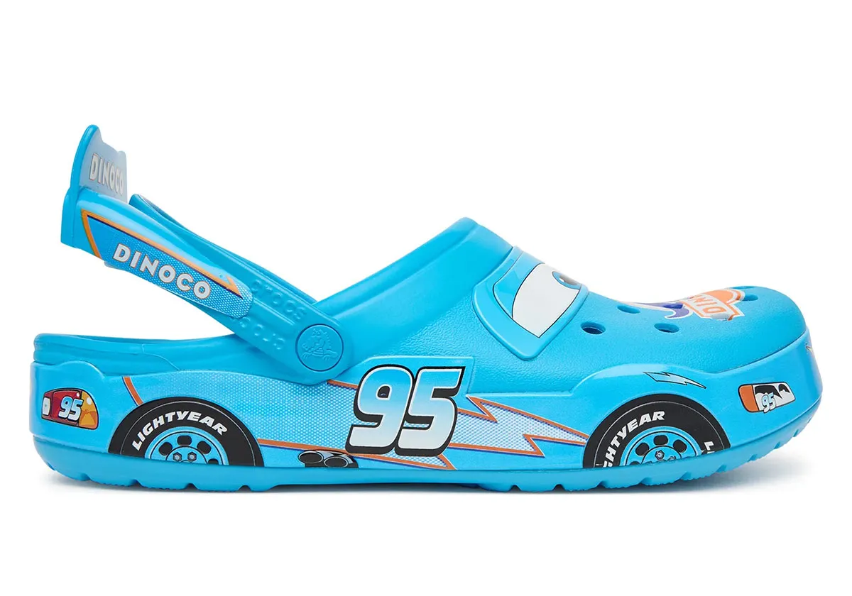 Adds a spoiler detail to the heel strap on the Lightning McQueen Dinoco, Crocs Lightning McQueen Dinoco release date