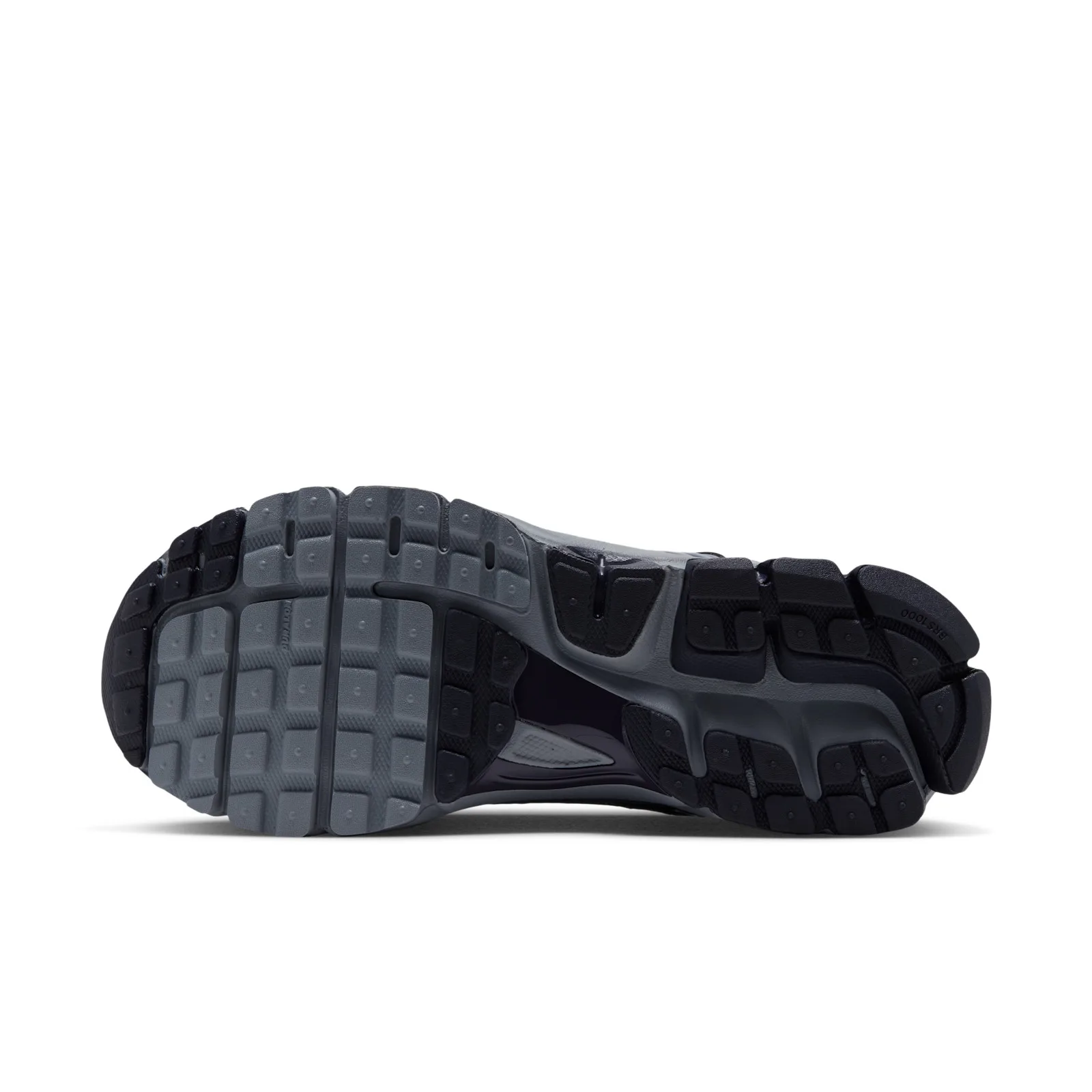 outsole view, dark navy and grey lugged tread with textured pattern, Gridiron