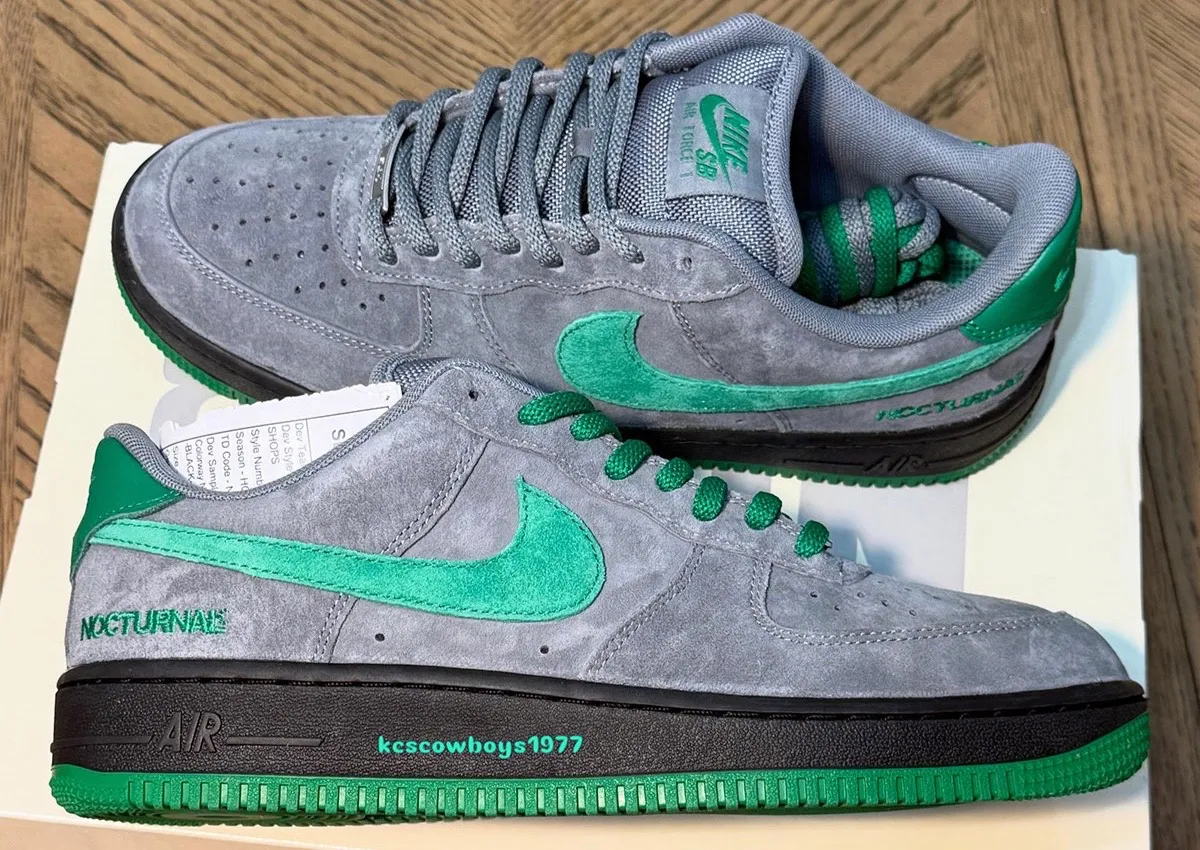 Nocturnal Colors Their Nike SB Air Force 1 in Cool Grey & Court Green