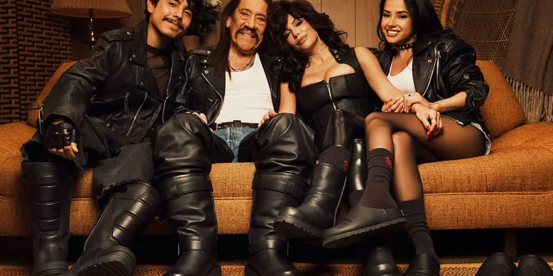 on-foot, four people seated together on a sofa wearing black boots, Willy Chavarria Collection