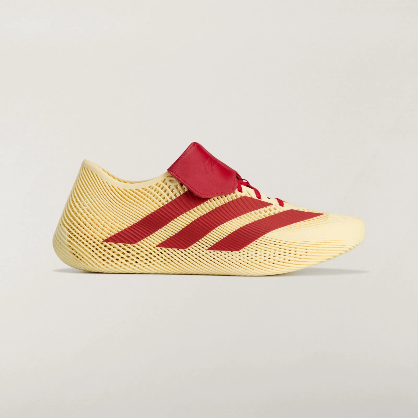 lateral view, cream mesh upper with red three-stripe and red leather, Tyrrell Winston x adidas Climacool 4D “Collegiate Red”