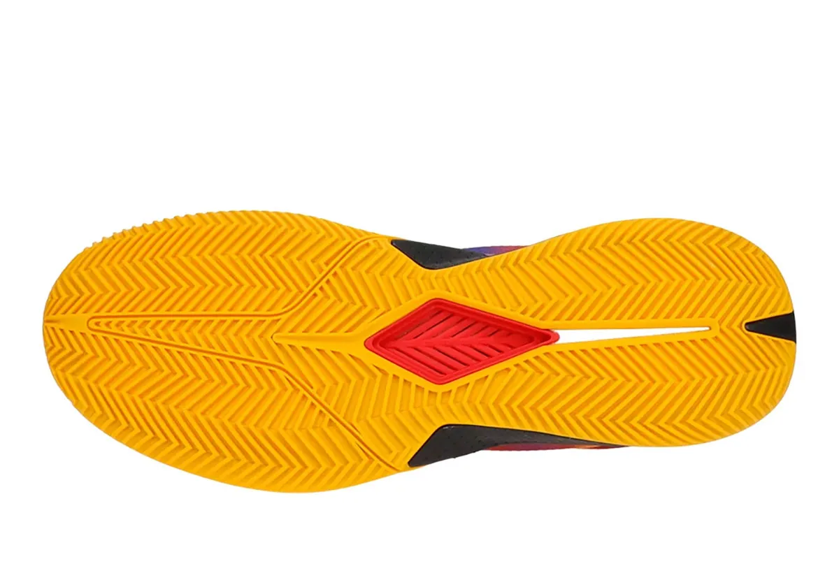 outsole view, yellow zigzag tread pattern with red arrow-shaped centre piece, adidas Crazy Energy