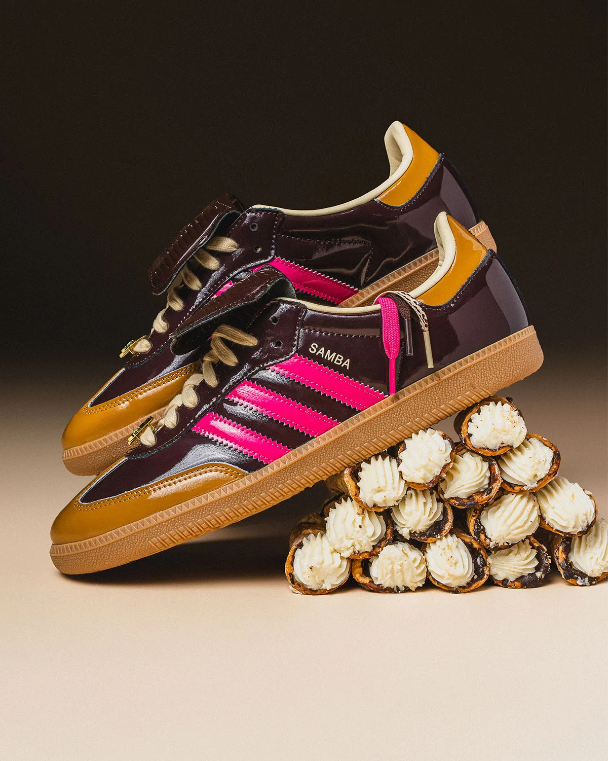 lateral pair on cannoli pastries with pink SAMBA branding and gum soles visible, Cannoli