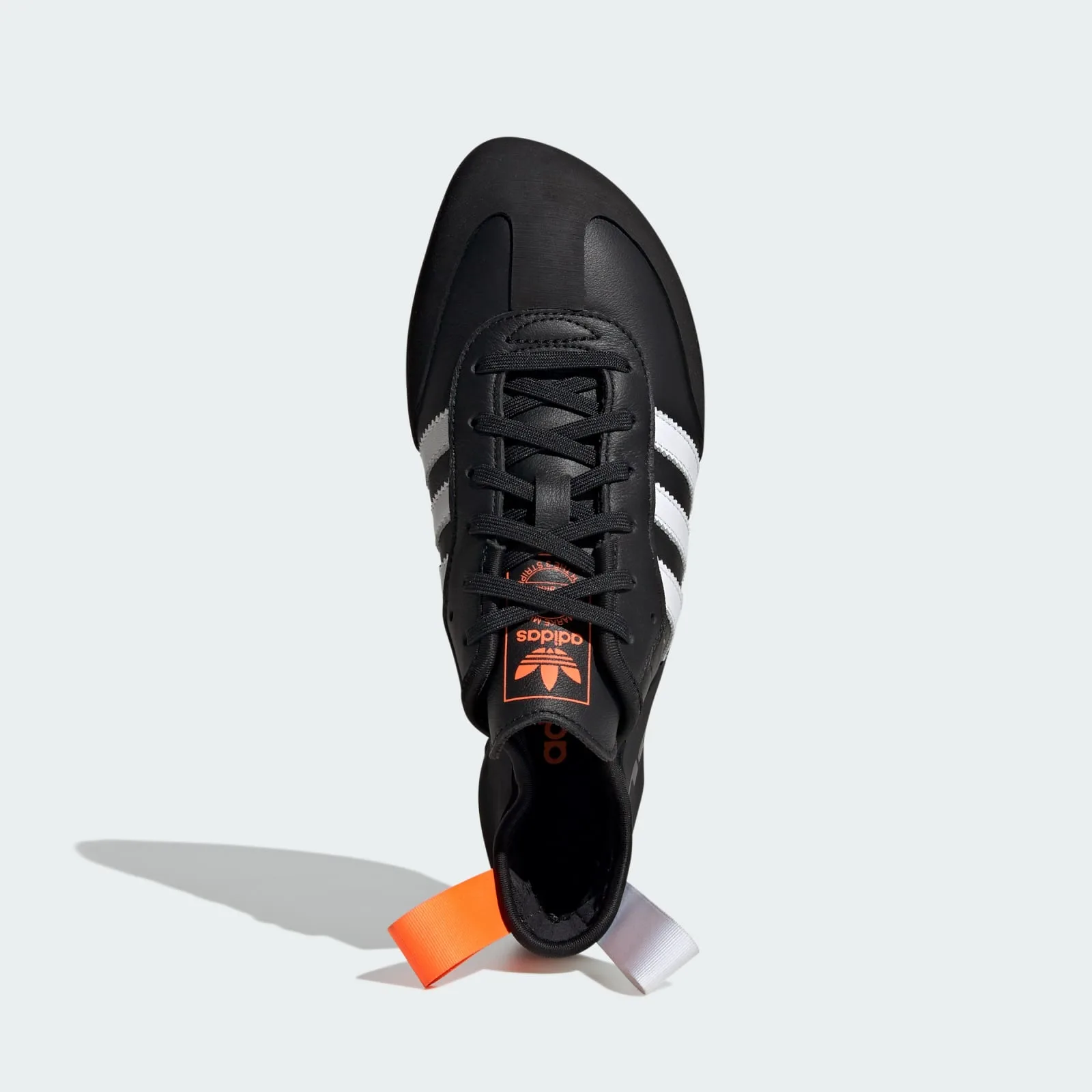 top-down view, black laces and orange trefoil logo on tongue, Samba Climbing Shoe