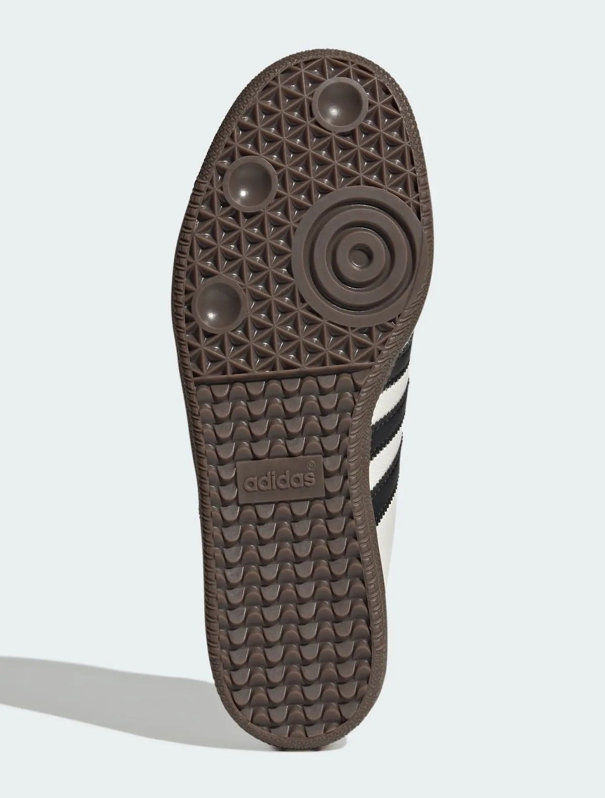 outsole view showing brown gum tread pattern and adidas wordmark, adidas Samba Mule
