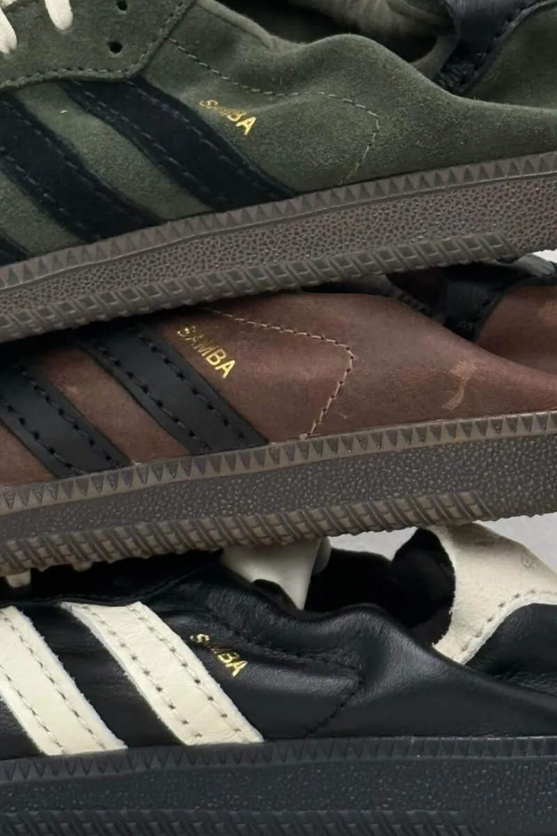 close-up stacked soles: green, brown and black textured outsoles, PRO SFTM 011)