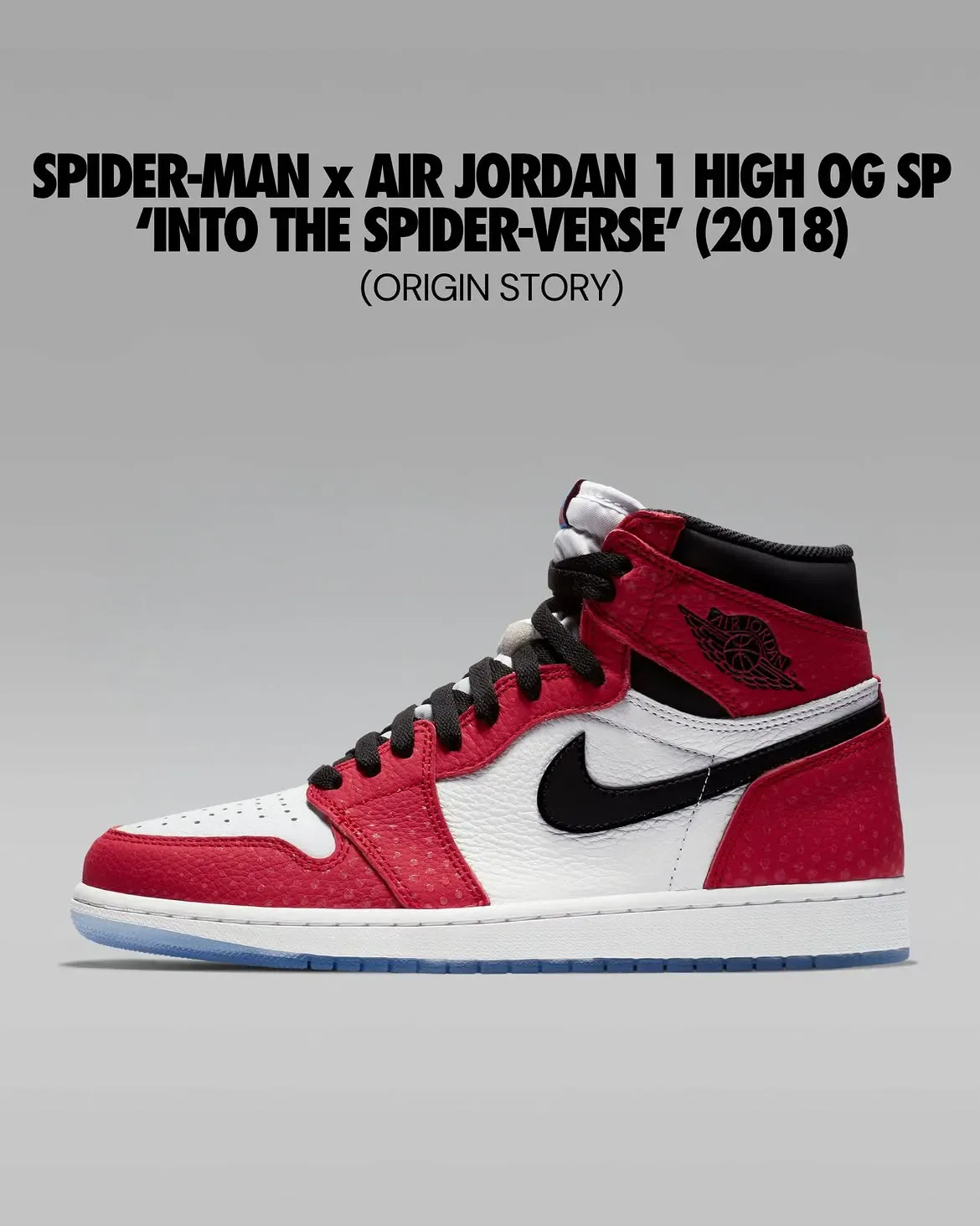 lateral view, red and white with dotted spider-web texture and icy translucent outsole, Beyond the Spider-Verse