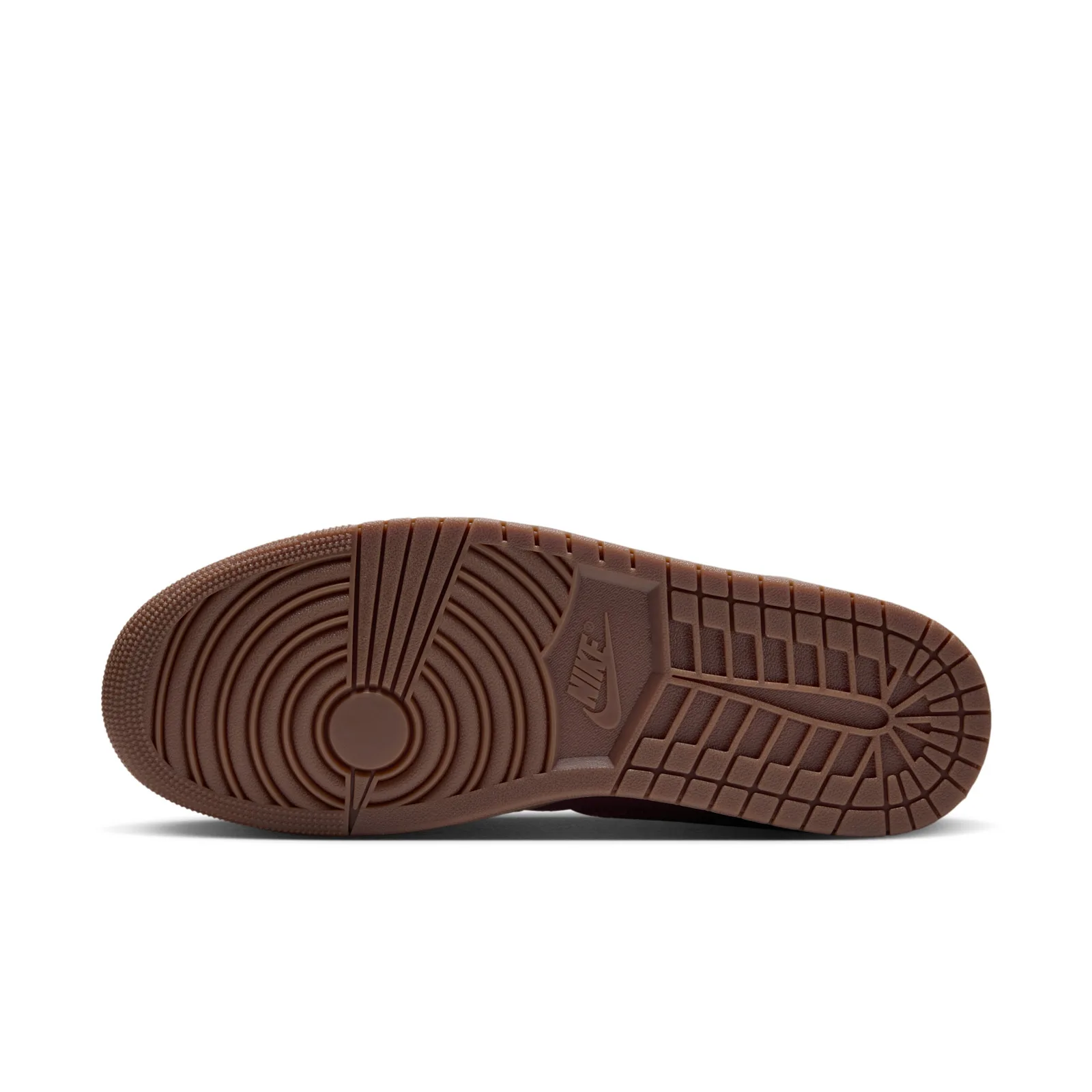 outsole view showing gum rubber sole with circular heel pattern, Dark Team Red