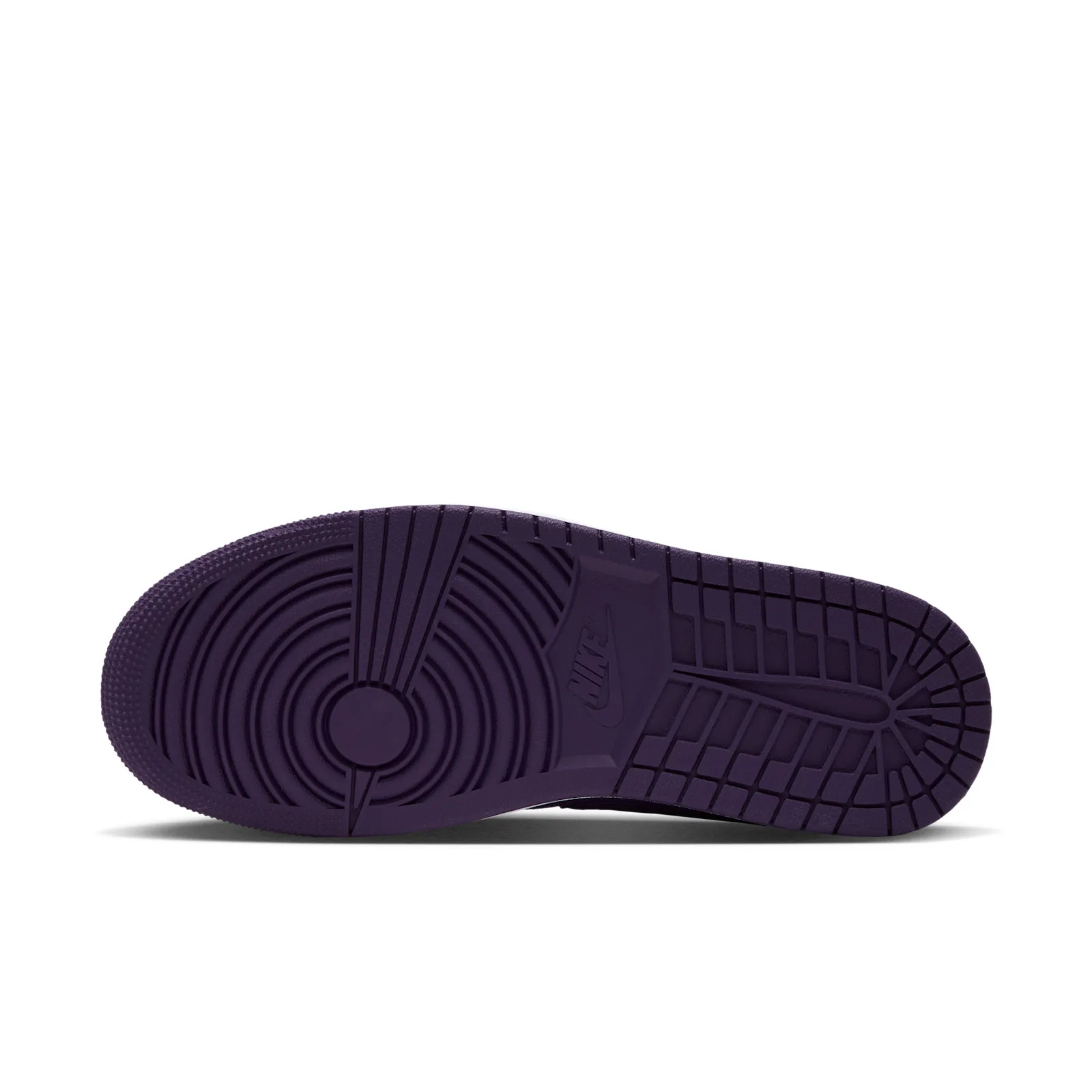 outsole view, deep purple rubber tread with Nike branding, Grand Purple