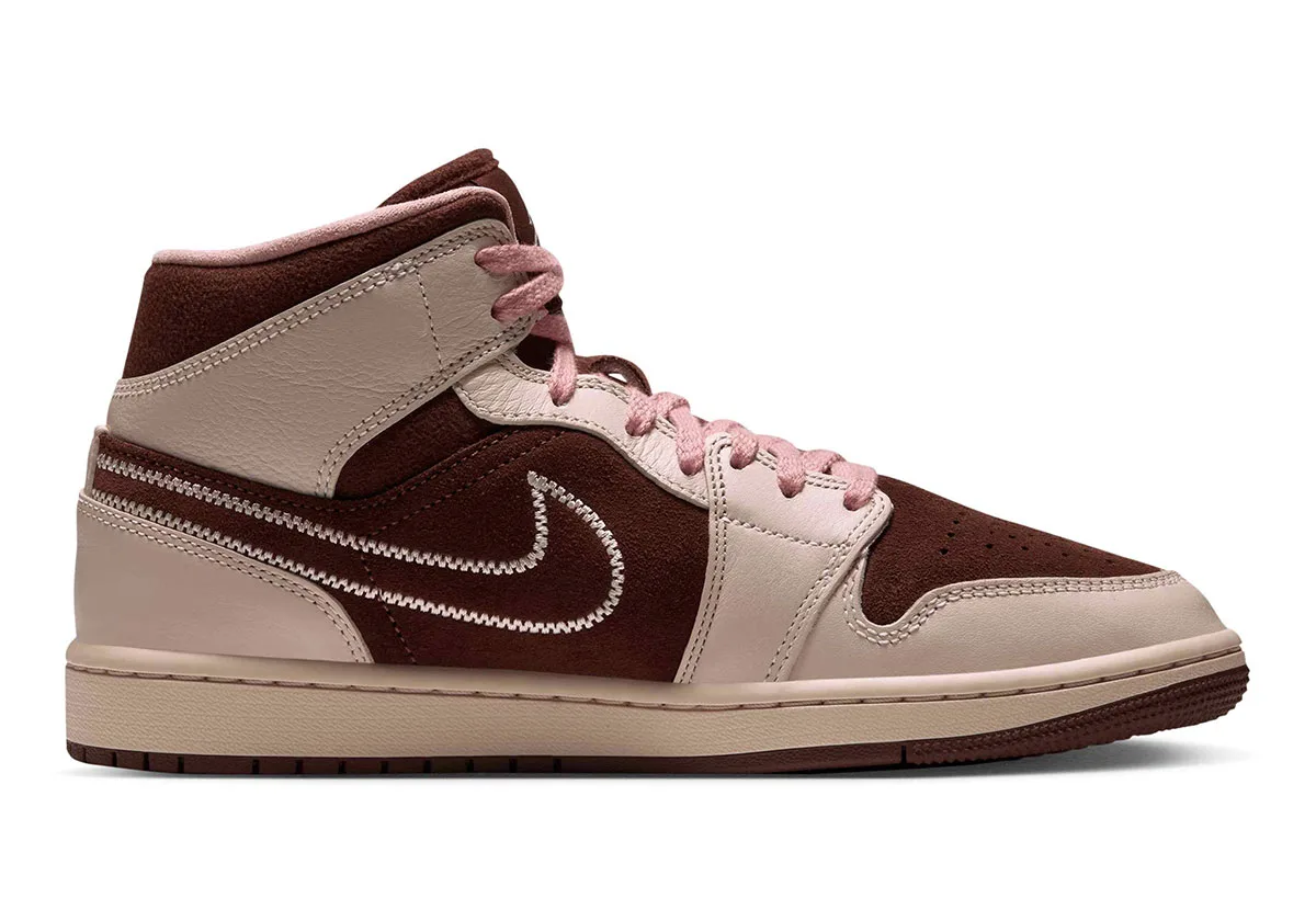 lateral side view, brown suede overlays with cream leather and pink laces, Cacao Wow/Rust Pink