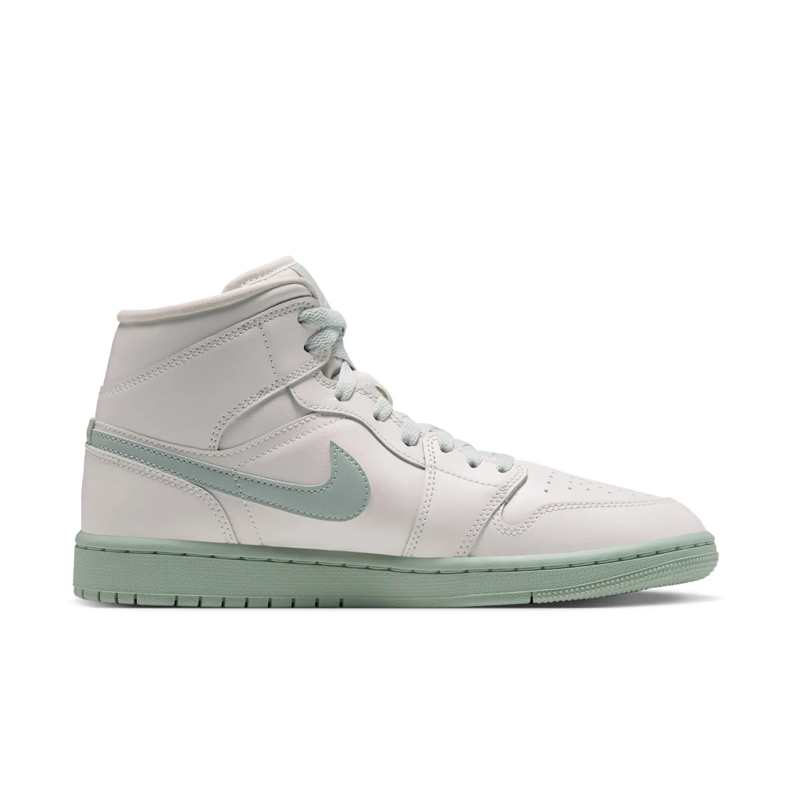 angled lateral view, cream upper with mint swoosh, laces and outsole, Pistachio Frost