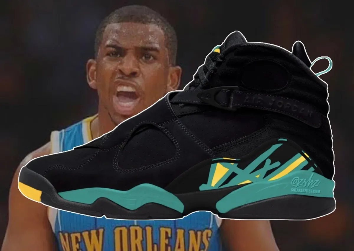 lateral view over blurred photo of a player in a blue jersey, teal and yellow accents, Hornets