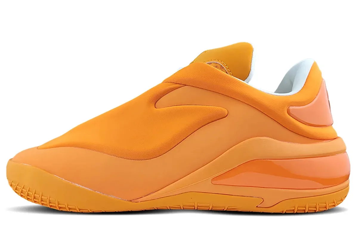 lateral view, orange upper with patent-look midsole panel and white interior collar, Creamsicle