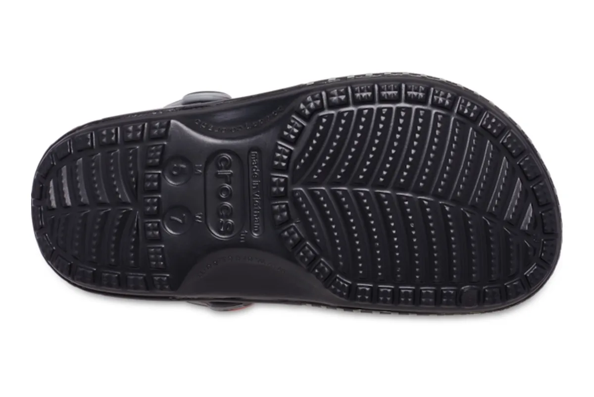 outsole detail, black tread with crocs branding, Classic Clog Collection