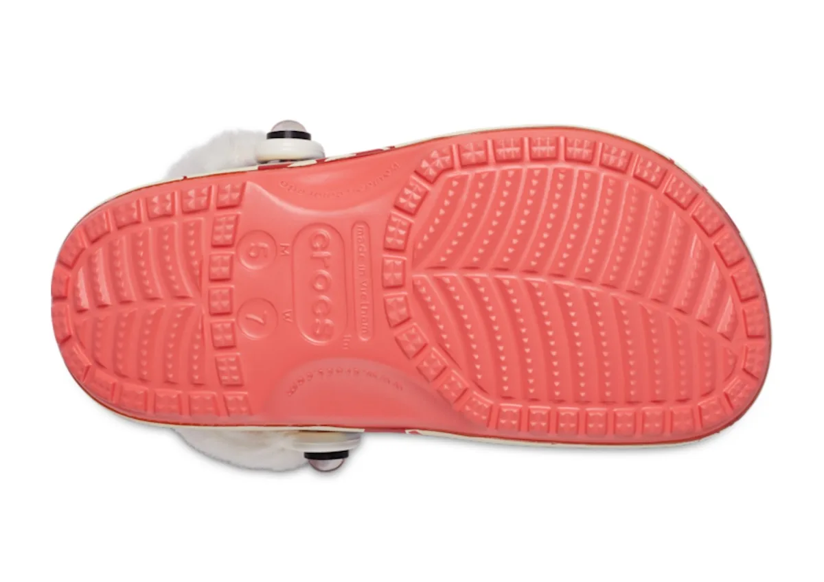 outsole detail, coral sole with white fur peeking above, Classic Clog Collection