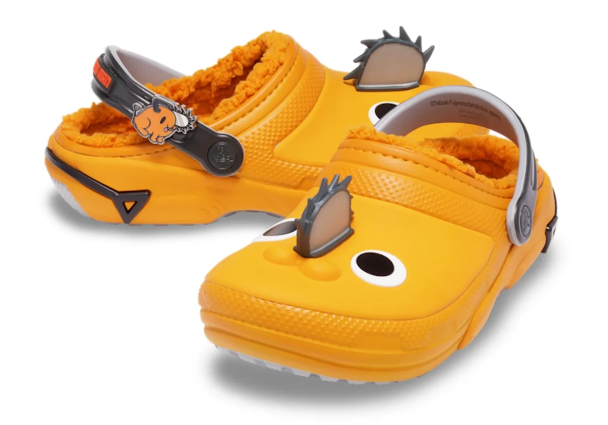 three-quarter pair view, yellow clogs with spiked brow and cartoon eye details, Classic Clog Collection