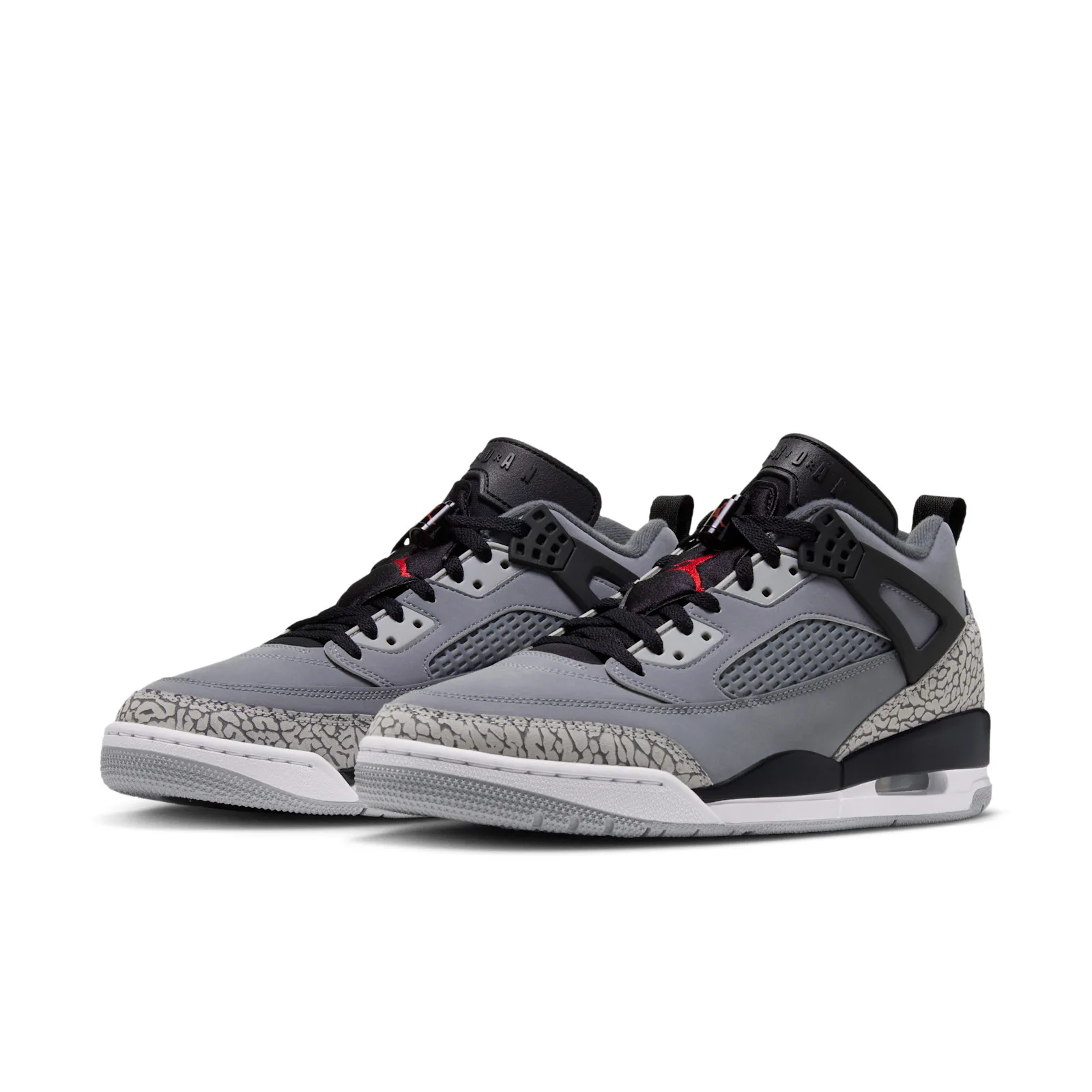 Three-quarter pair view on white, grey suede with elephant-print detailing, Cool Grey