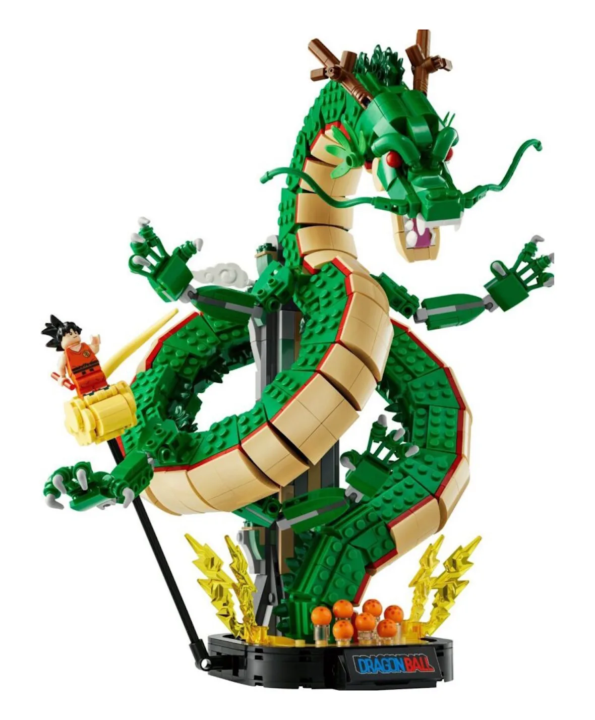 lateral view highlighting dragon head, red eyes, and yellow cloud piece, Shenron & Goku