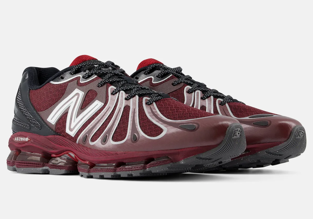 three-quarter pair view showing burgundy upper, black heel panel and ABZORB midsole text, Burgundy