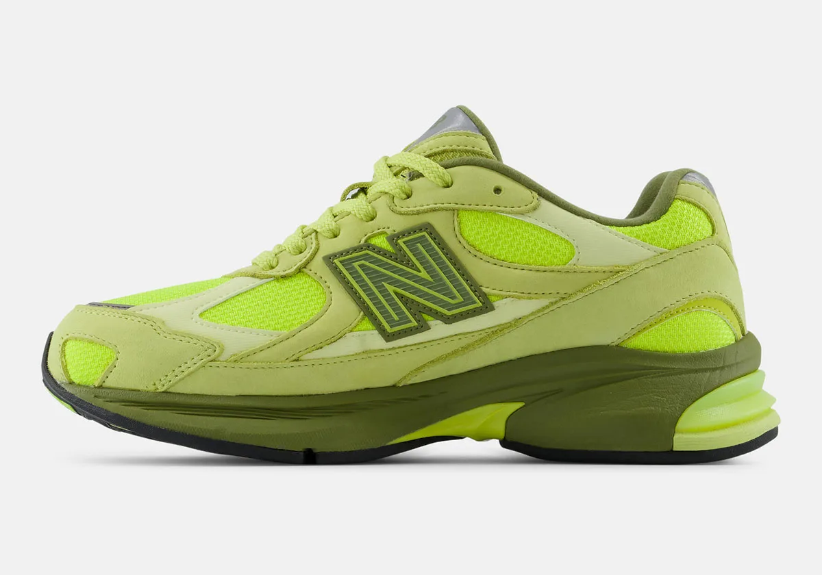lateral side view, olive suede overlays and neon yellow mesh panels, Neon Green
