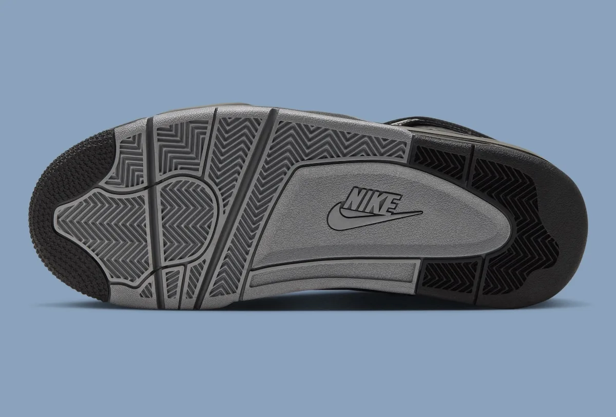 outsole view, grey and black herringbone tread with Nike logo, Air Flight Falcon