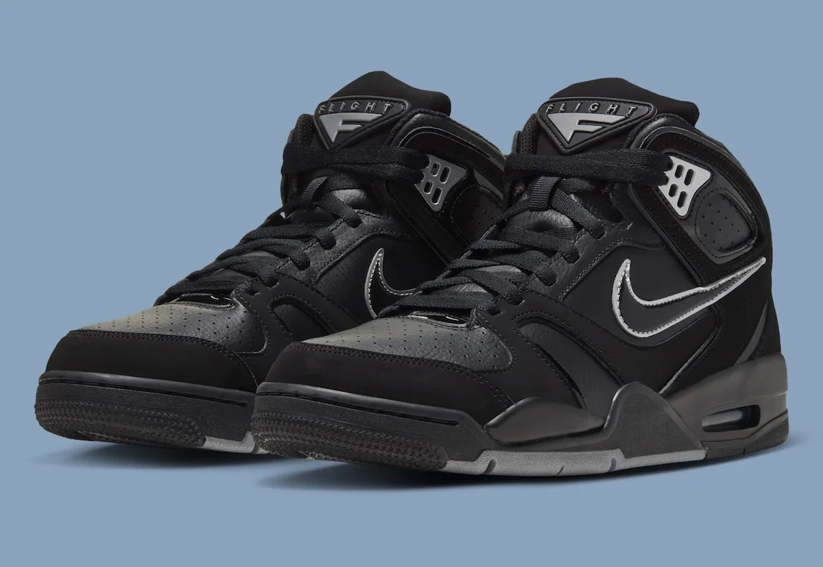 pair, three-quarter view, black upper with silver accents and FLIGHT tab, Air Flight Falcon