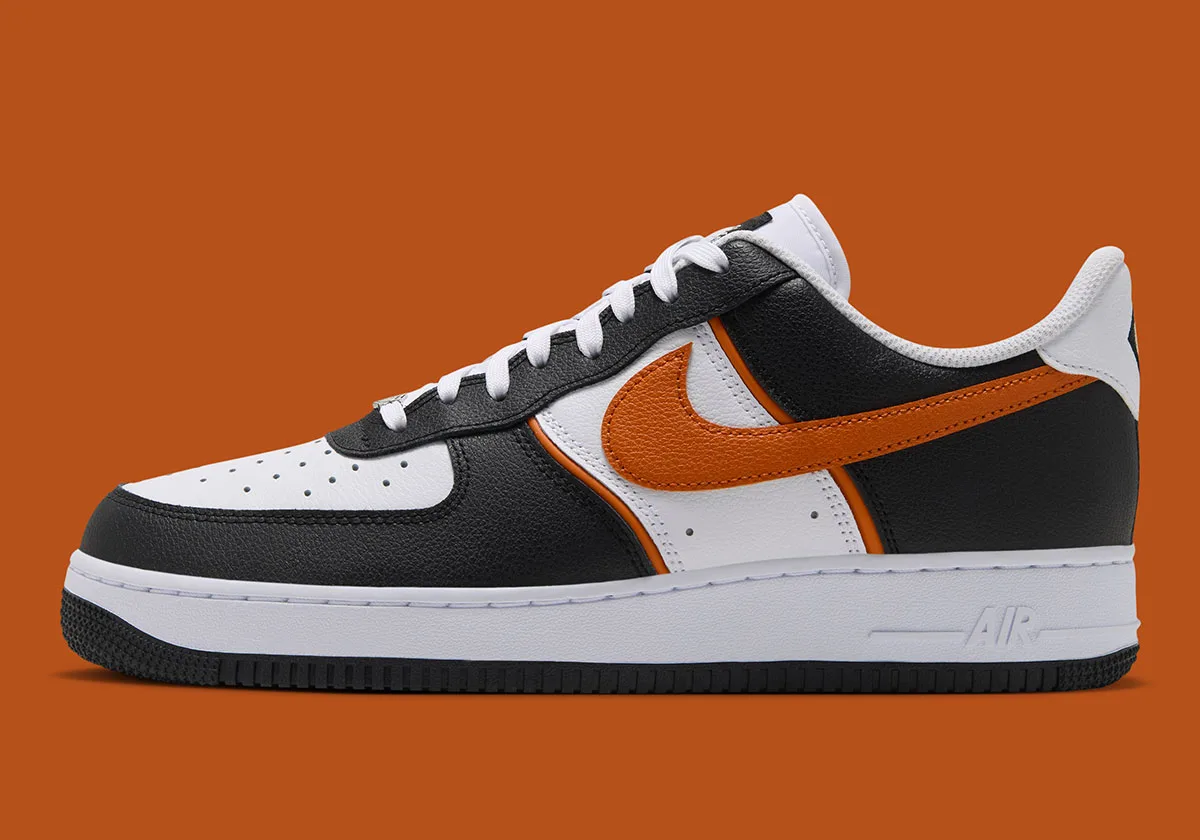 lateral side view, orange swoosh outlined in orange piping on white quarter panel, Campfire Orange