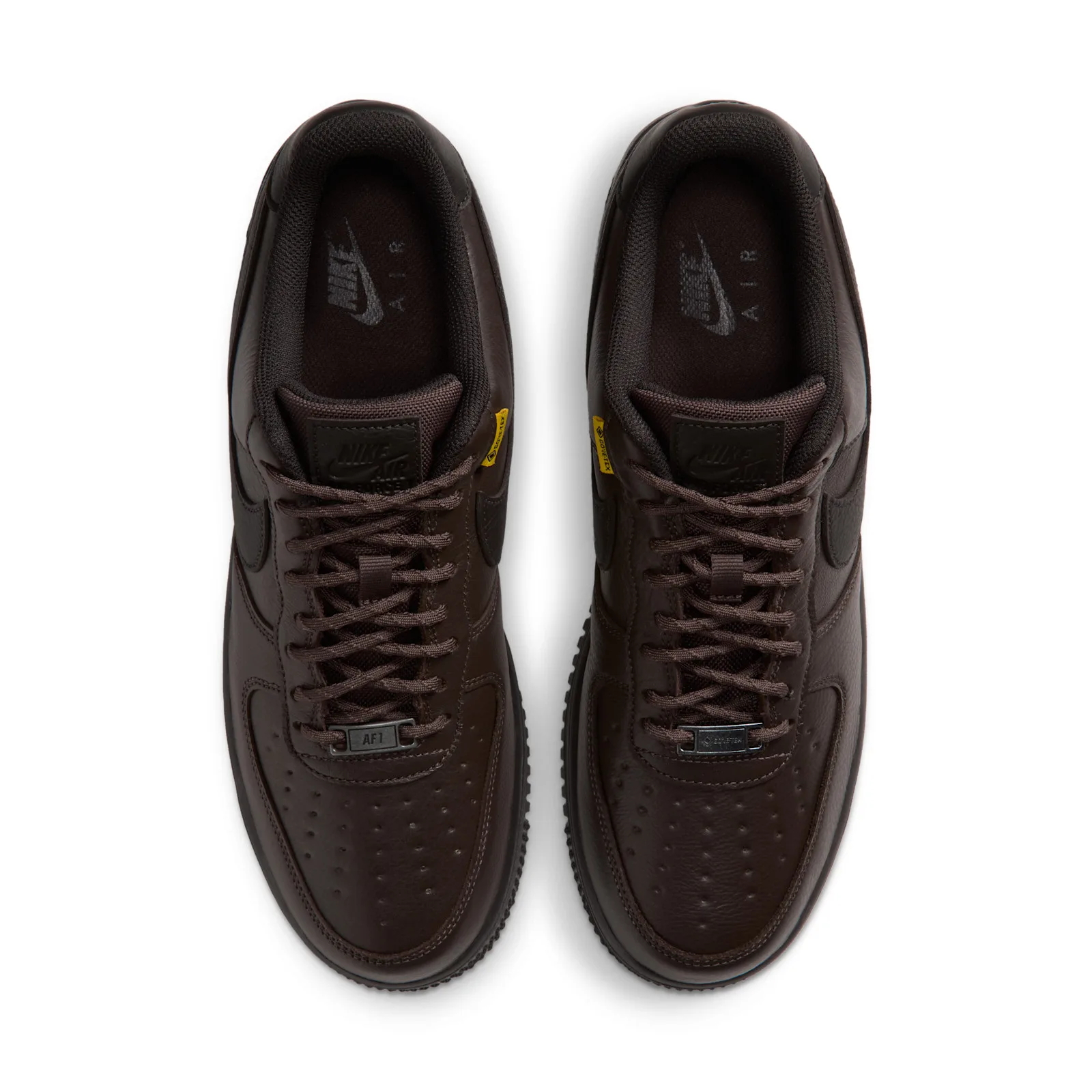 Vibram outsole delivers University Red coloring at the core on the 1 Low GTX, Nike Air Force 1 waterproof leather upper