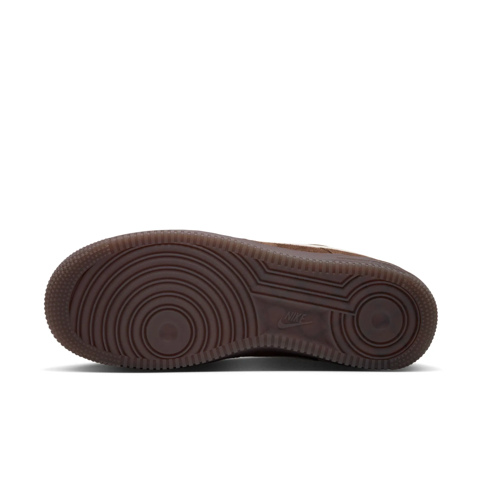 outsole view, dark brown translucent tread with Nike logo, Mindfulness Pack