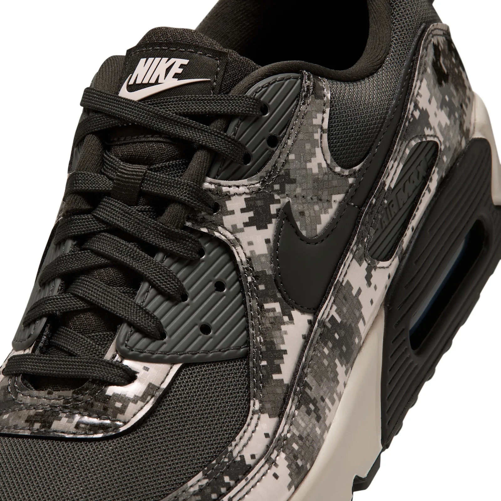 close-up toe and lace detail with Nike tongue tag over digi camo, Digi Camo