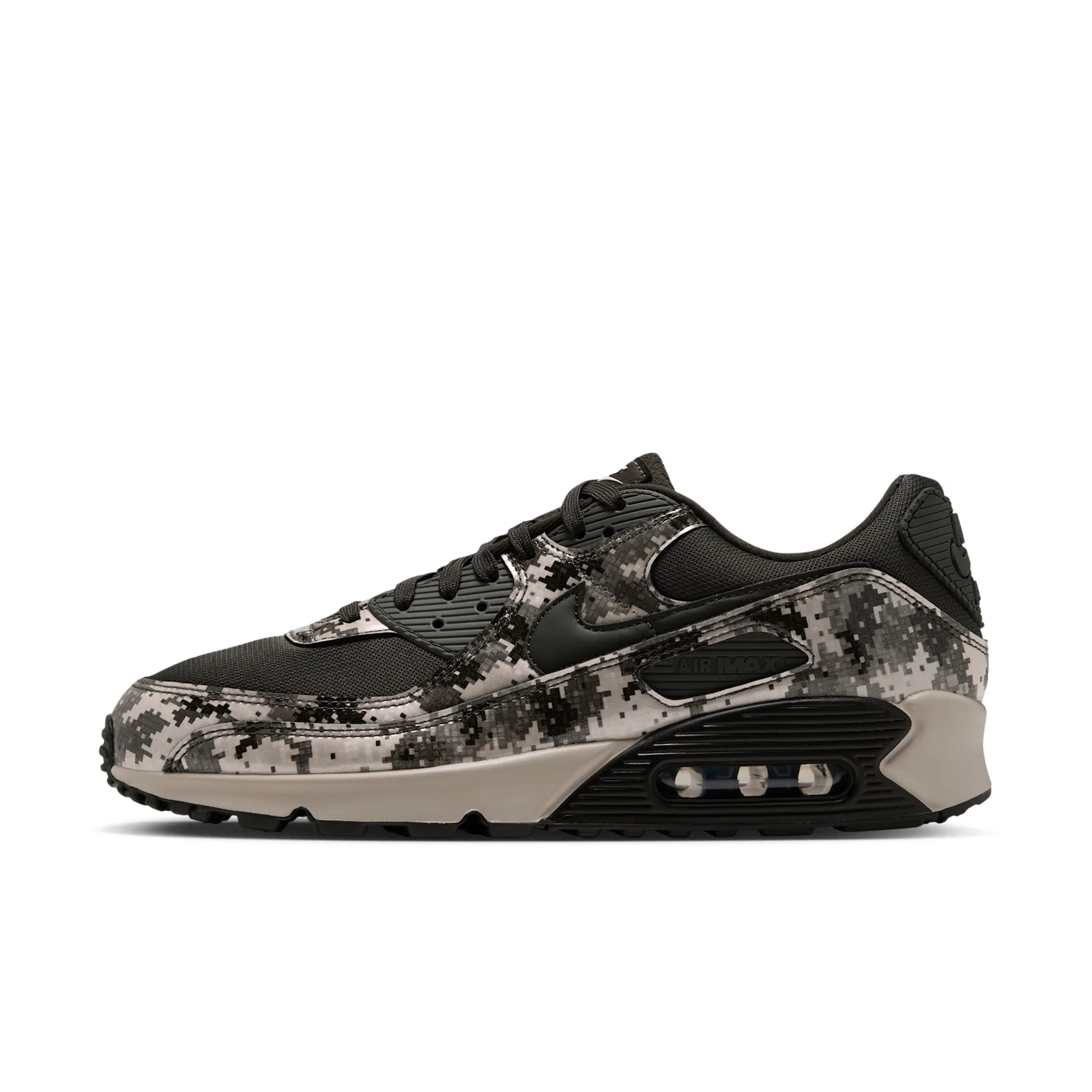lateral view, black toe and heel panels with grey digi camo midfoot, Digi Camo