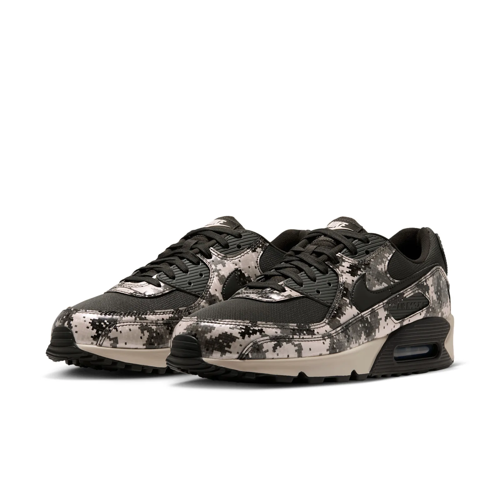 front three-quarter pair, digi camo panels with black mesh and tan soles, Digi Camo