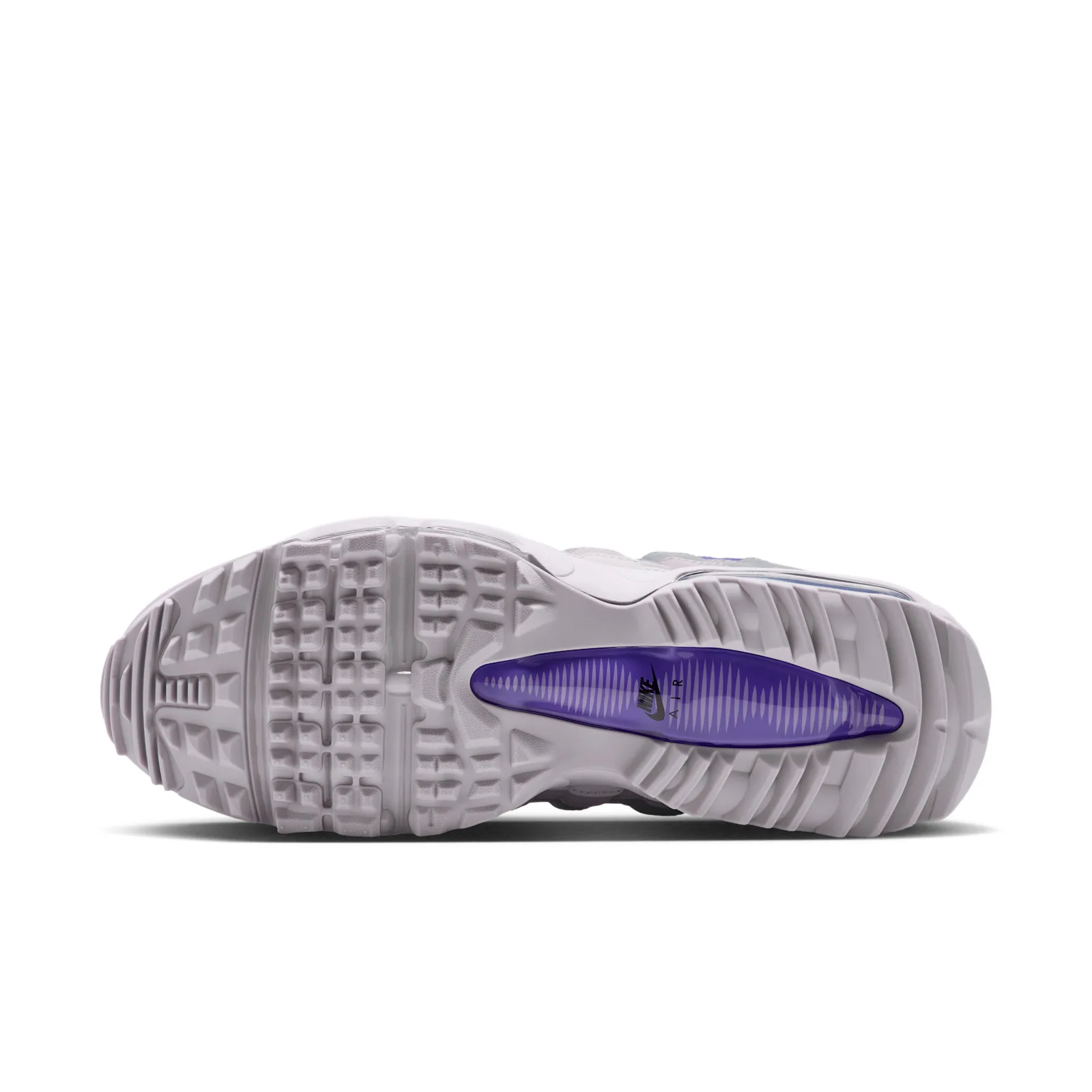 outsole tread with translucent purple air unit at heel and Nike Air text, Dark Iris
