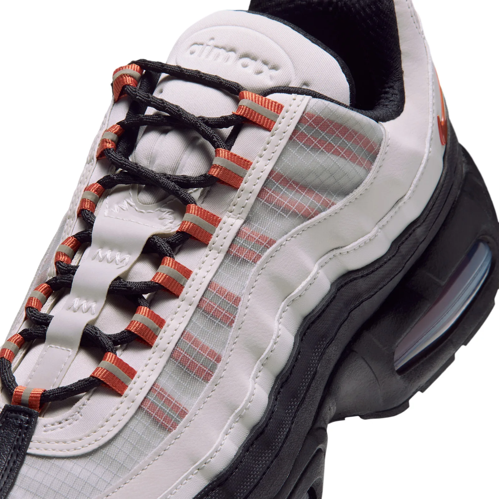 close-up lacing detail, orange eyelets over grey plaid upper, Campfire Orange
