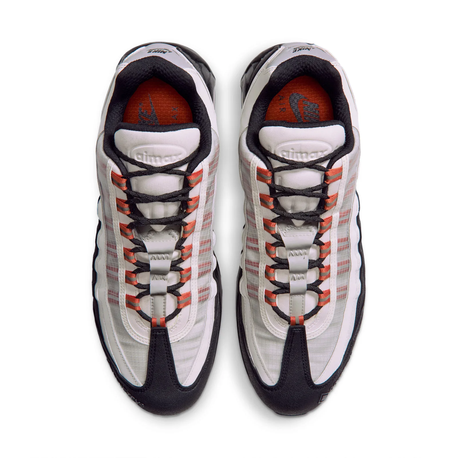 top-down pair view with orange insole lining and plaid laces, Campfire Orange
