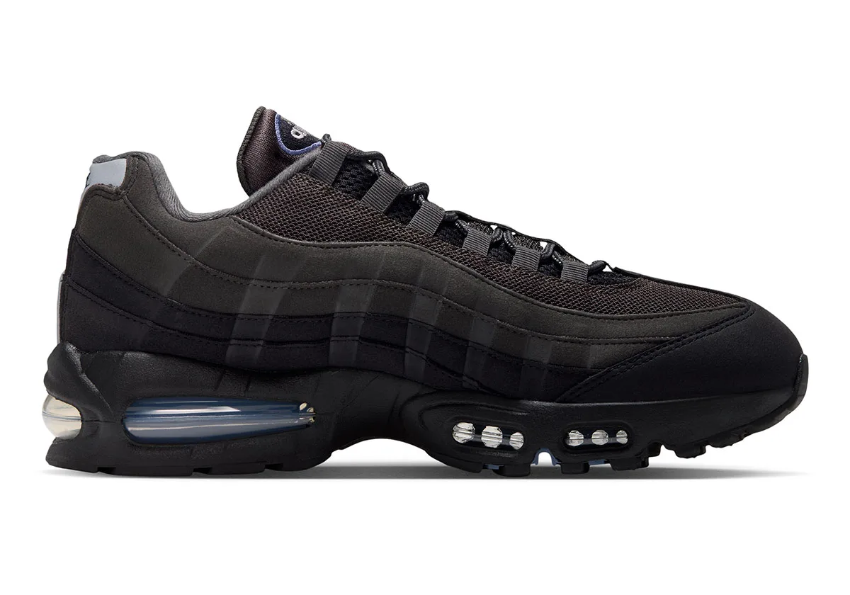 lateral view, black and grey layered mesh and suede with navy swoosh, Pencil Point