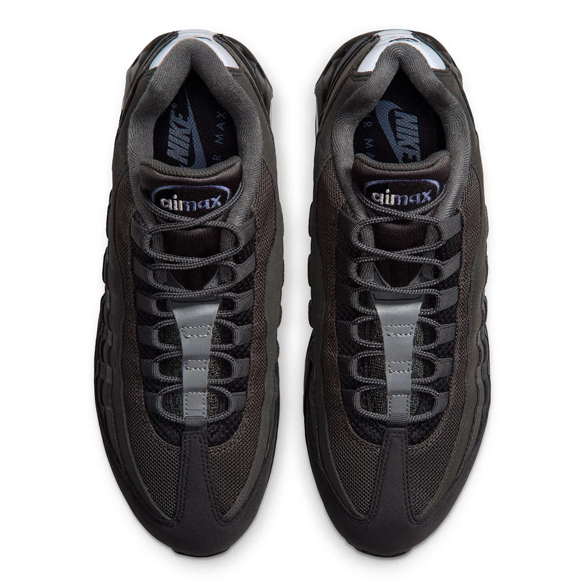 top-down pair view, black laces and tongue with navy air max text, Pencil Point