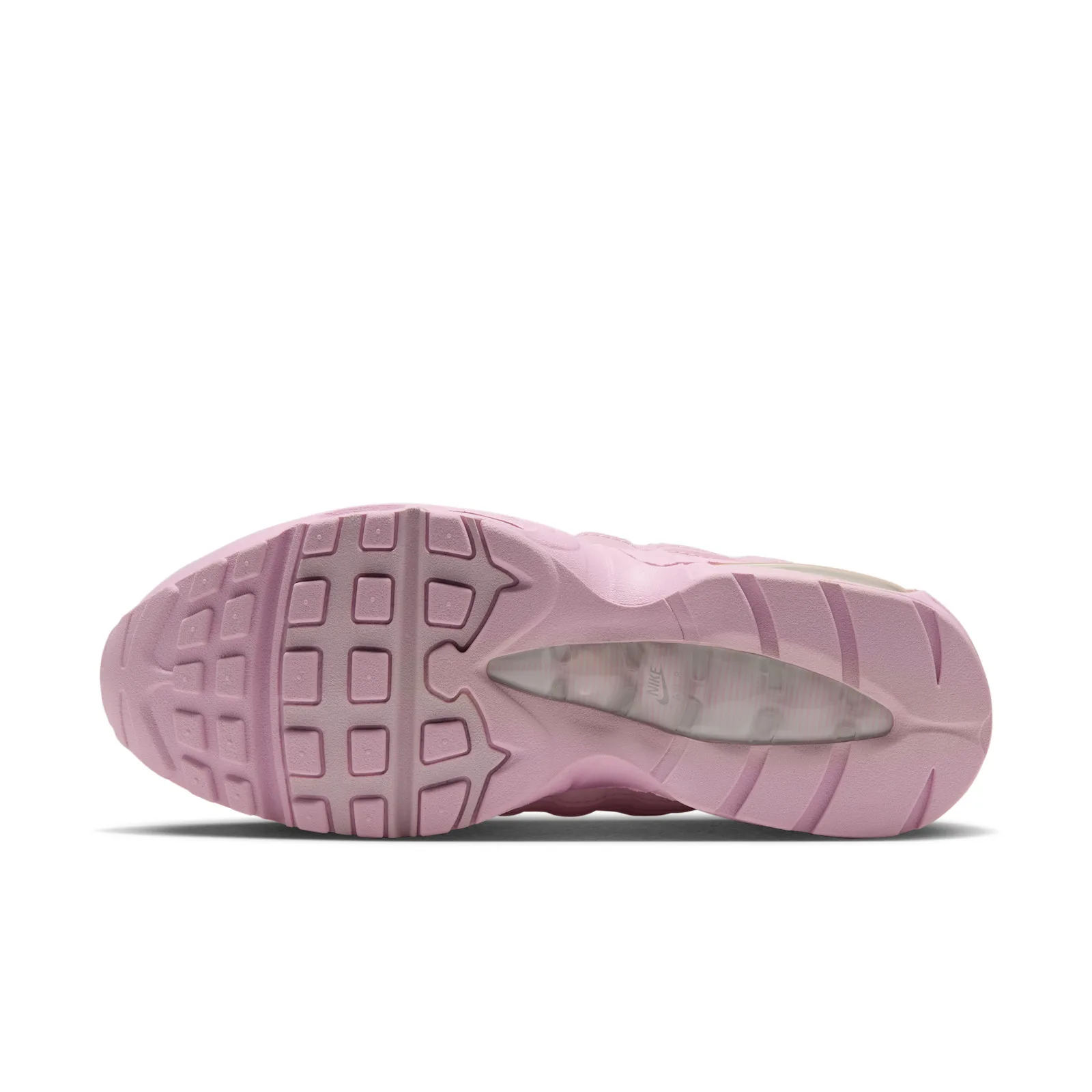 outsole view, pink waffle tread with light window over air unit, Pink Foam