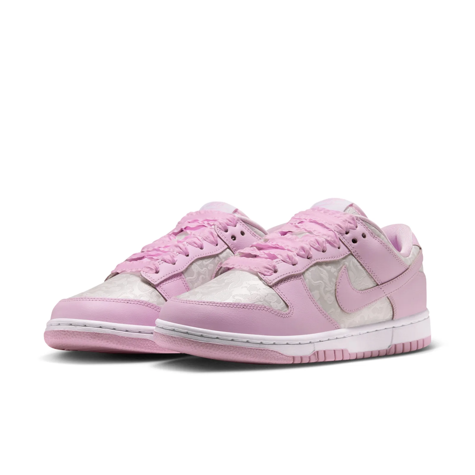 pair, three-quarter angle, pink leather and white floral jacquard, Pink Foam