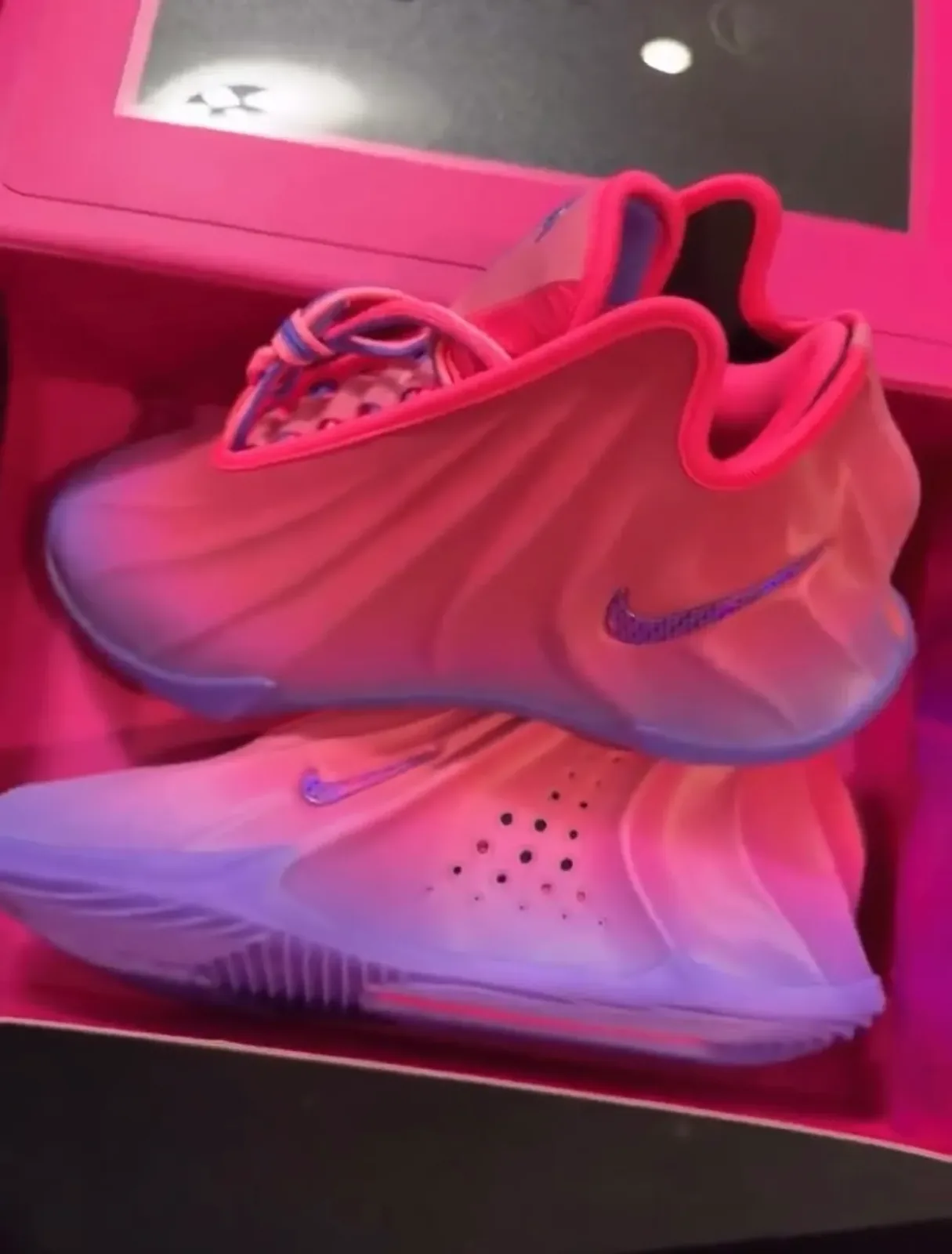 blurry pair inside pink shoebox, pink-to-purple gradient uppers and soles, The Better Generation