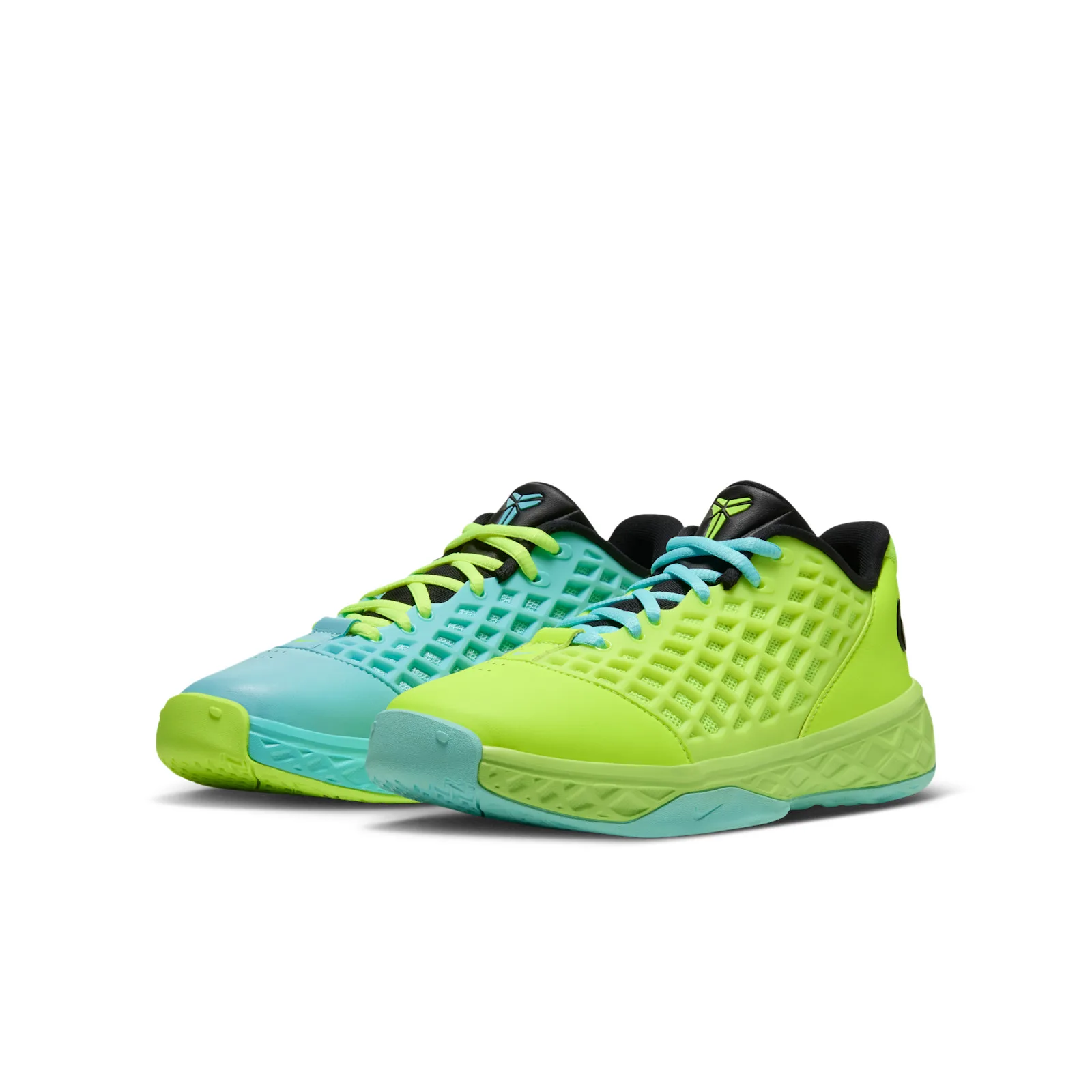 Angled pair view, one volt shoe and one turquoise shoe mismatched, Mismatch