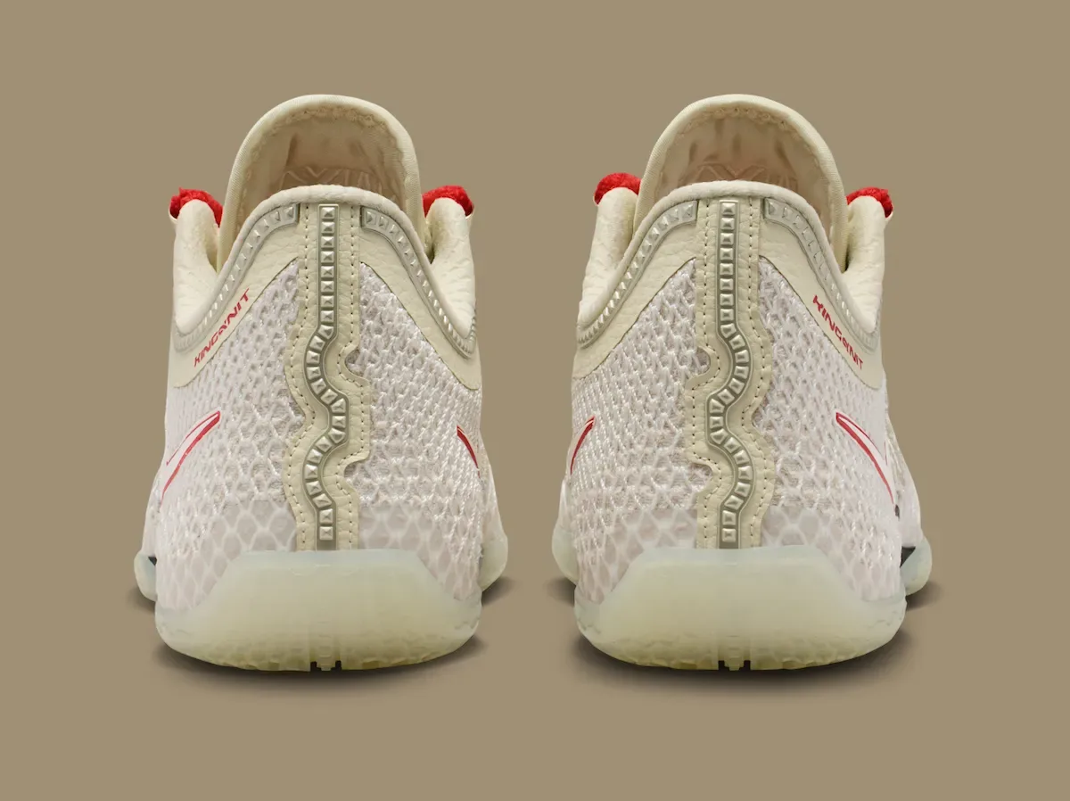 heel view of the pair, ribbed gold trim and red lace tips over red interior, Lunar New Year