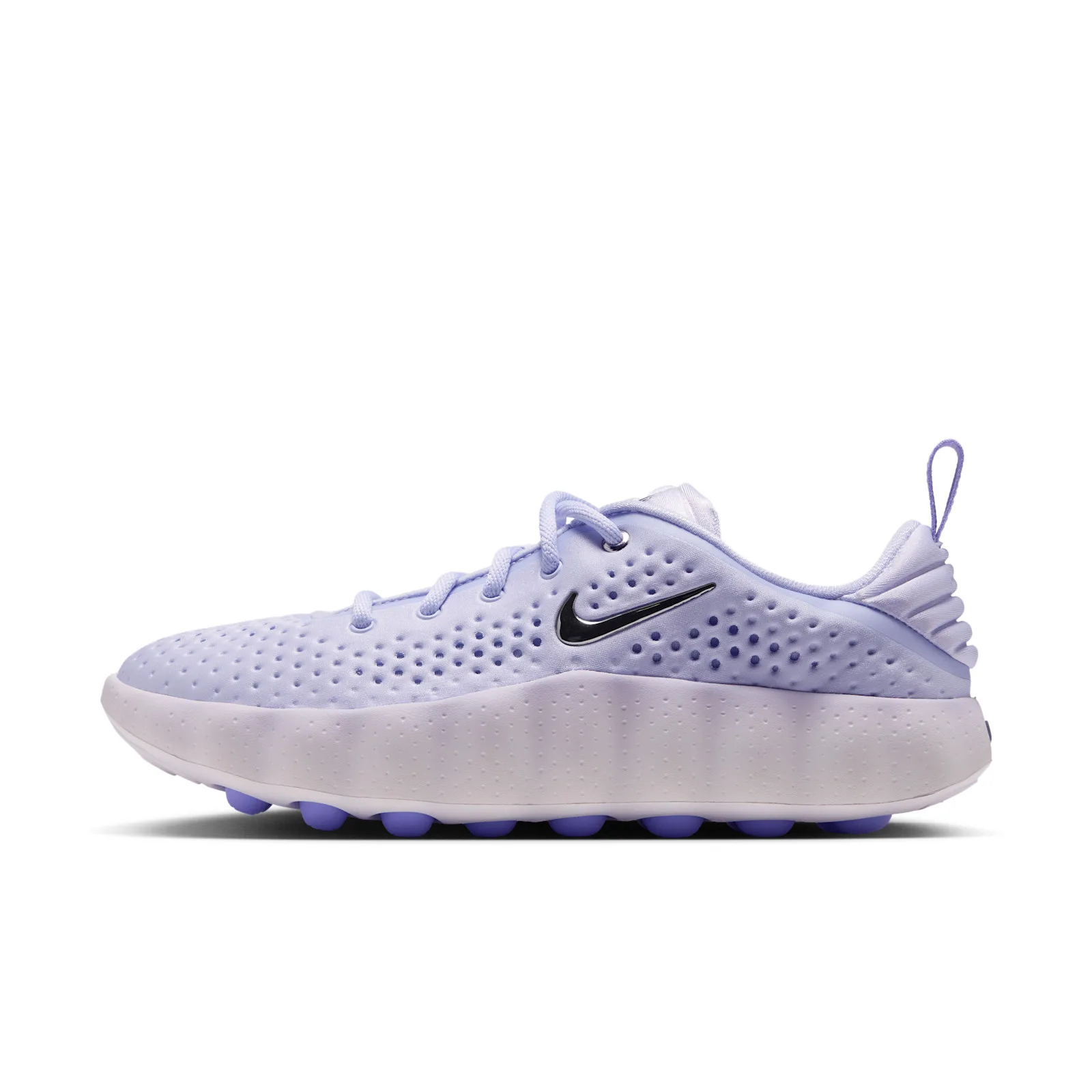 lateral view, lilac upper with black swoosh and dotted texture over white midsole, Palest Purple