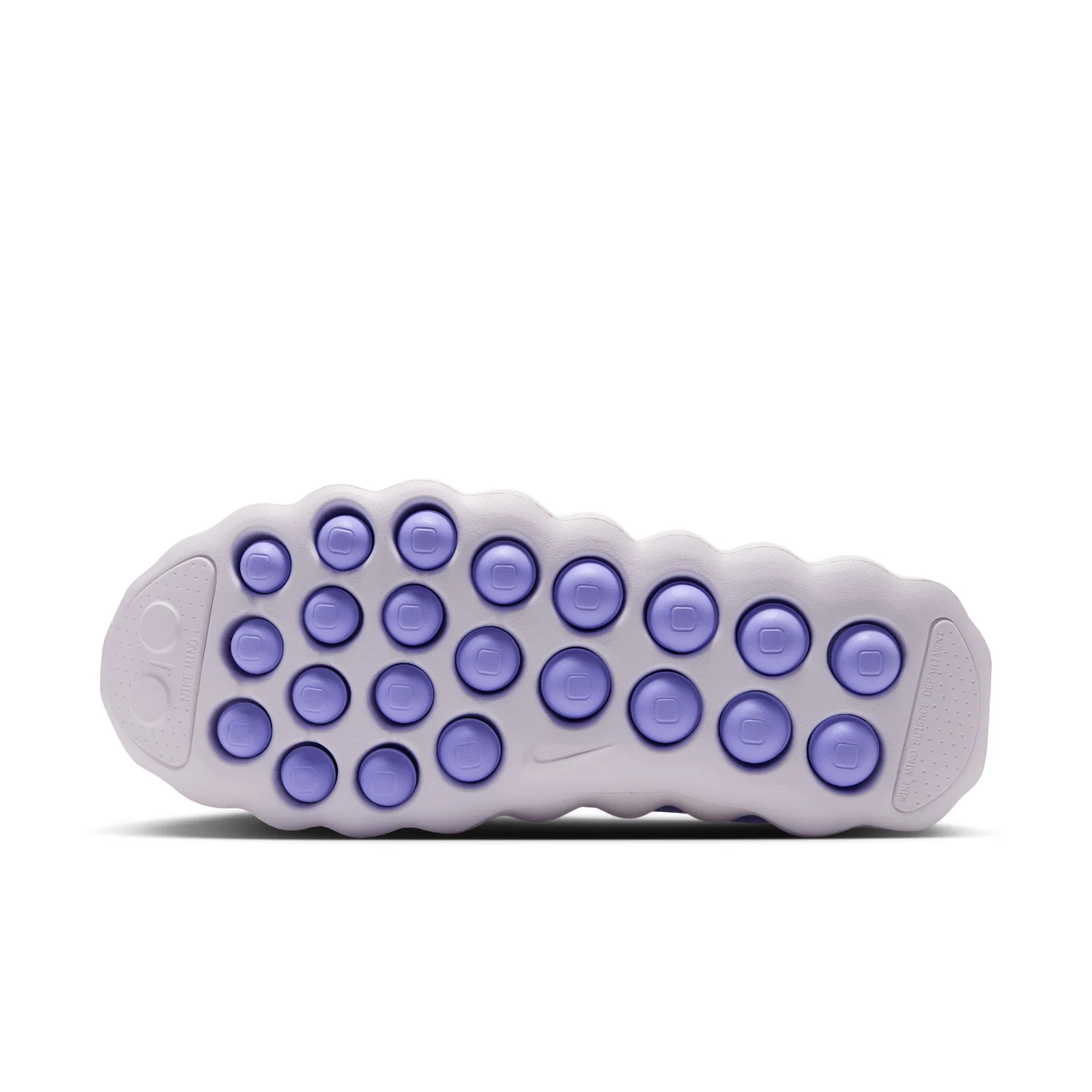 outsole view, pale purple sole covered in rounded purple pill-shaped traction studs, Palest Purple