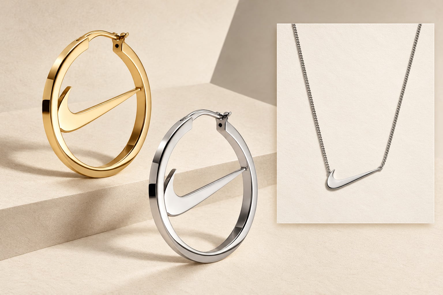 Nike Debuts Swoosh Jewelry Collection in Silver and Gold