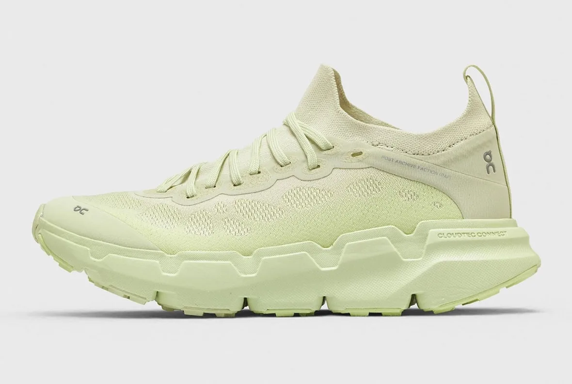 lateral view, pale green upper with on logo and post archive faction text at heel, POST ARCHIVE FACTION