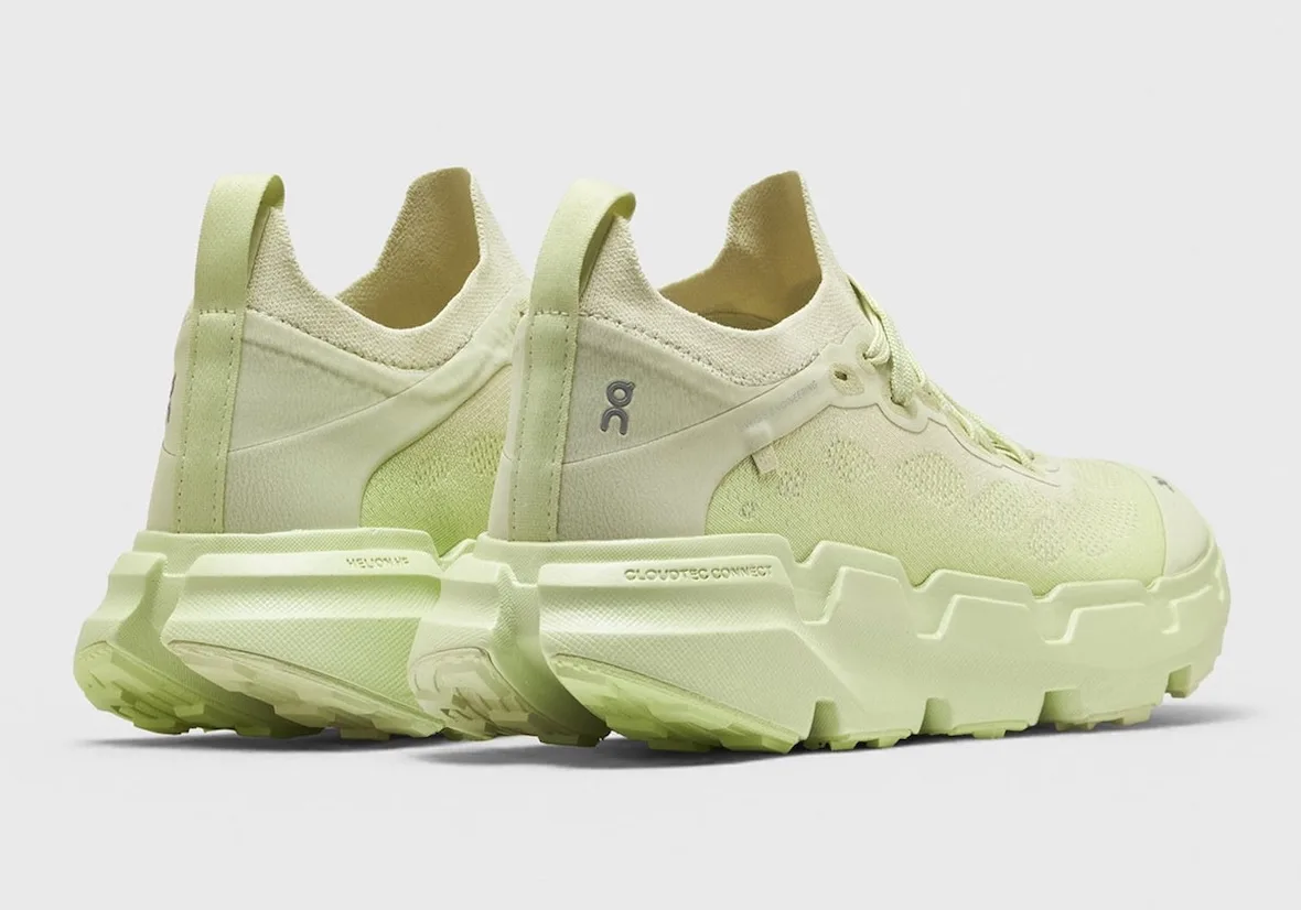 pair, heel-first three-quarter view in pale green showing on logo, POST ARCHIVE FACTION